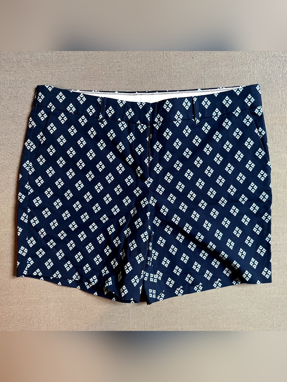 Kenar navy chino Bermuda strechy shorts with geometric print size 12